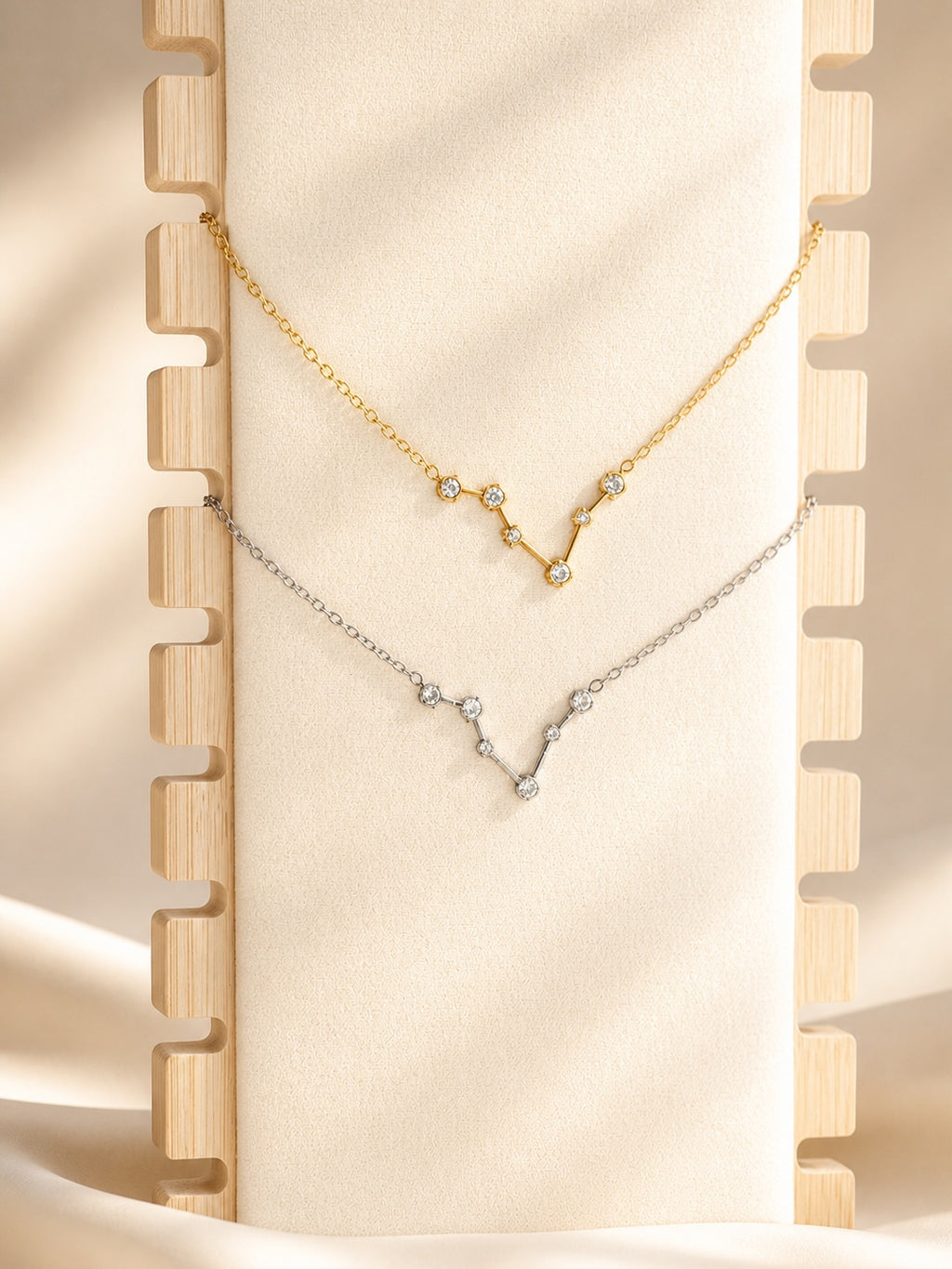 Waterproof zodiac constellation necklace crafted from 18K gold-plated stainless steel.