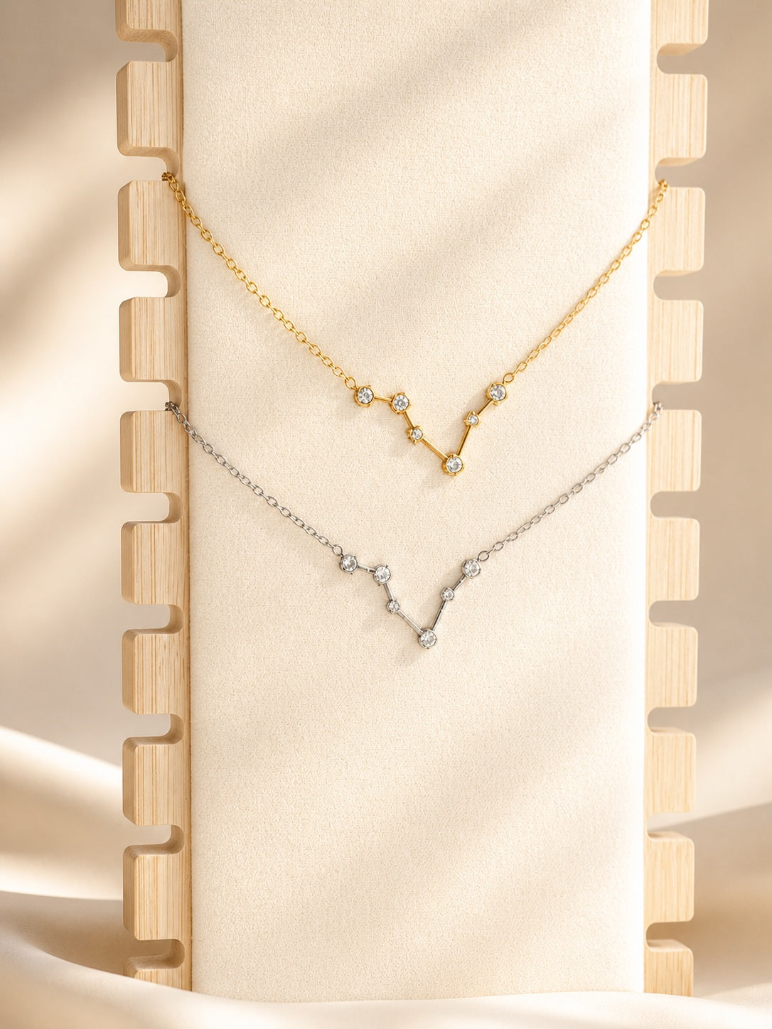Waterproof zodiac constellation necklace crafted from 18K gold-plated stainless steel.