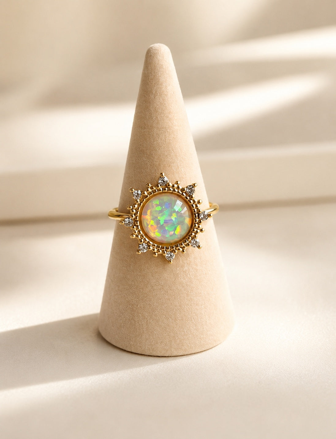 Sunflower Heart Opal Rings Non Tarnish Adjustable 18K Gold Plated October Birthstone