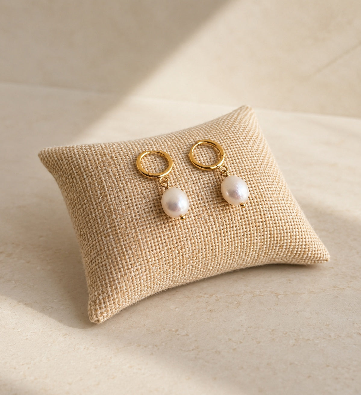 Baroque real pearl drop earrings with 14K gold-plated hoop earrings.