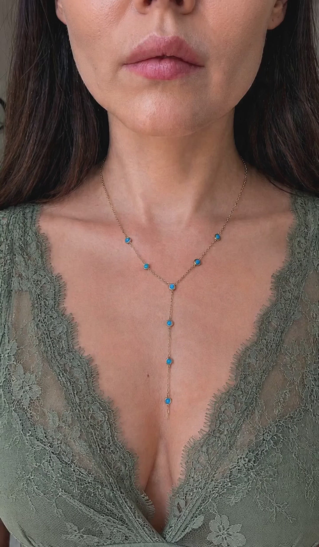 Handmade-inspired turquoise necklace with vibrant blue beads.