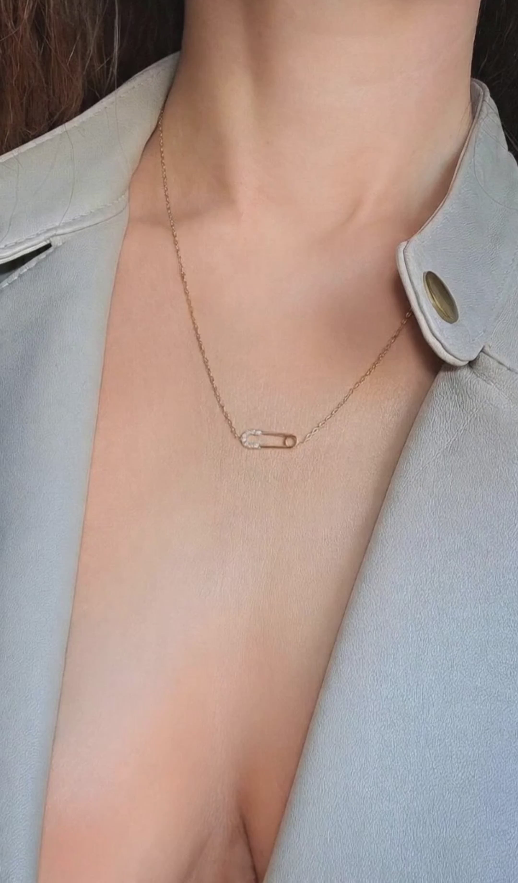 Modern safety pin pendant necklace perfect for layering and daily style.