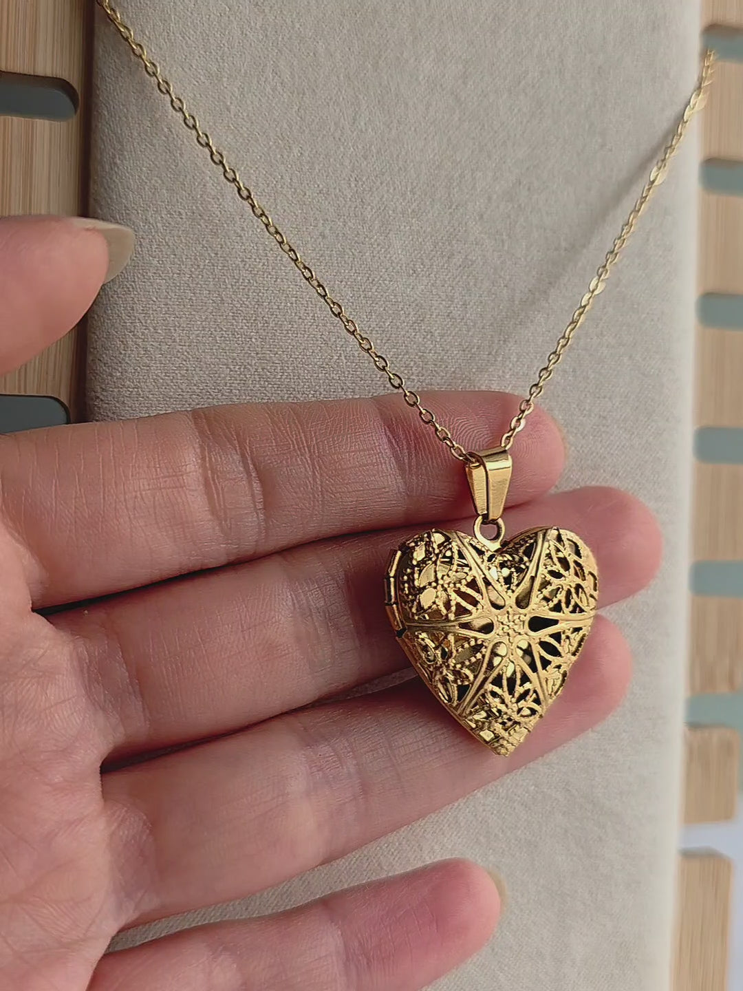 Romantic heart locket necklace perfect for layering and gifting.