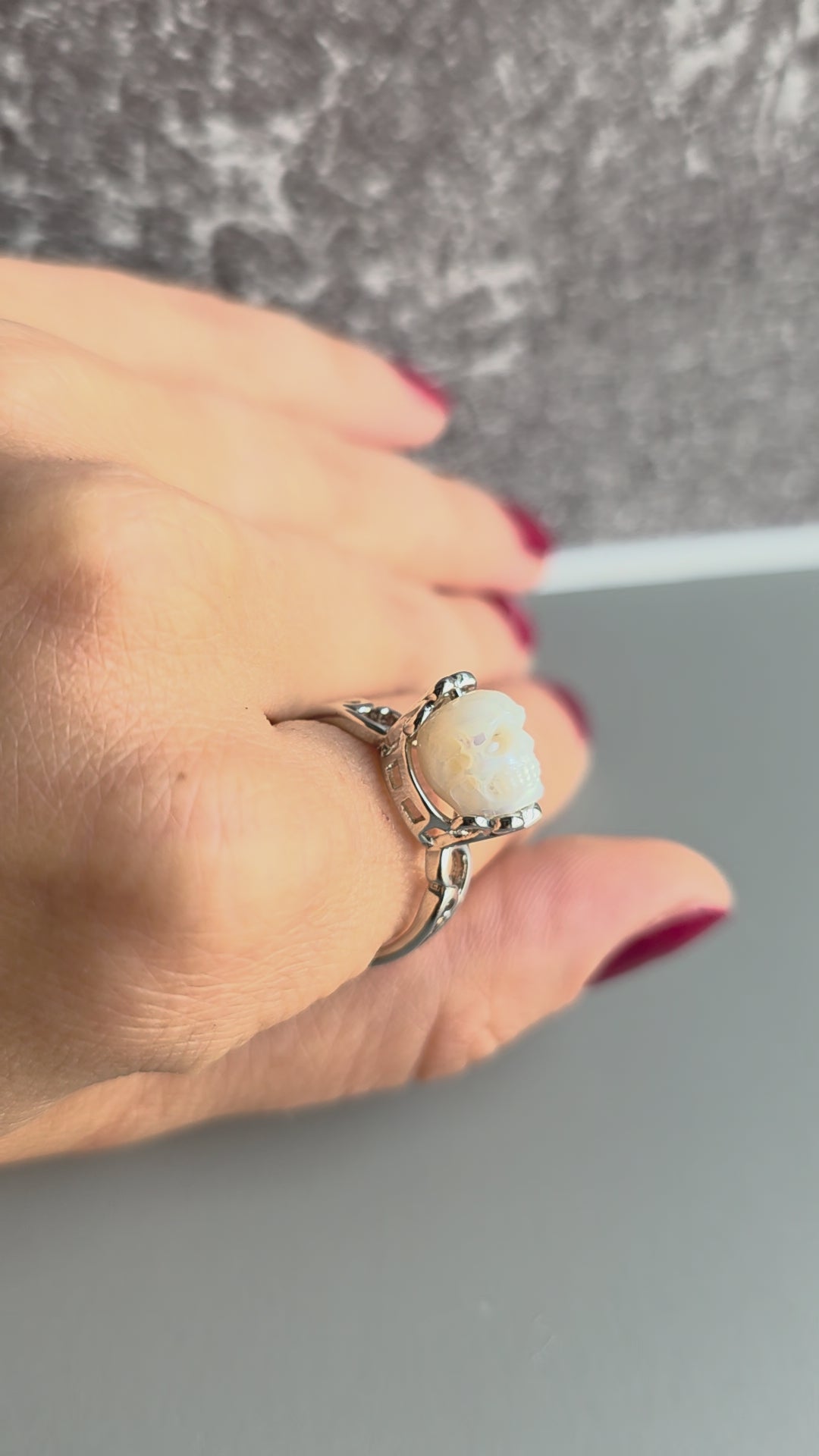 Pearl Skull Ring Jewelry 925 Silver Freshwater Adjustable Gothic Birthday Gift for Women
