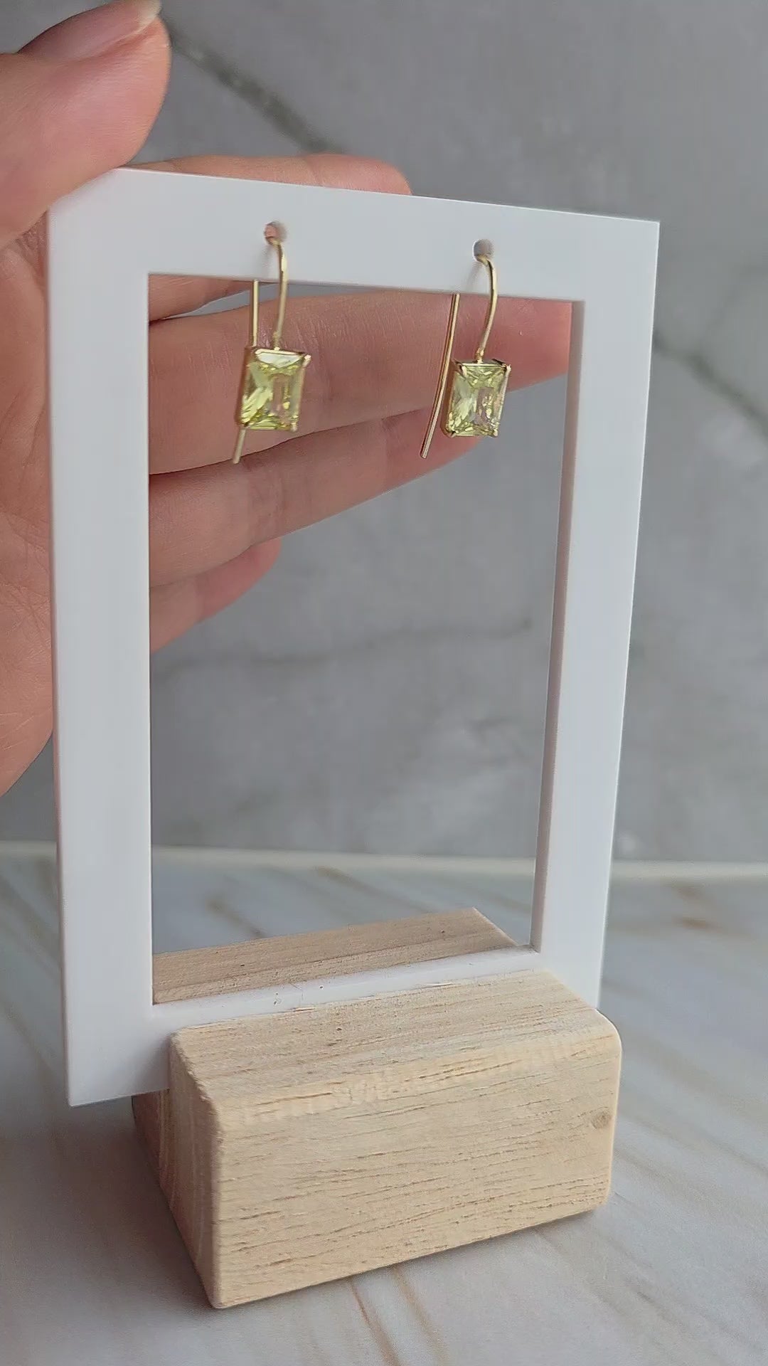 Light green gemstone earrings with rectangular stones