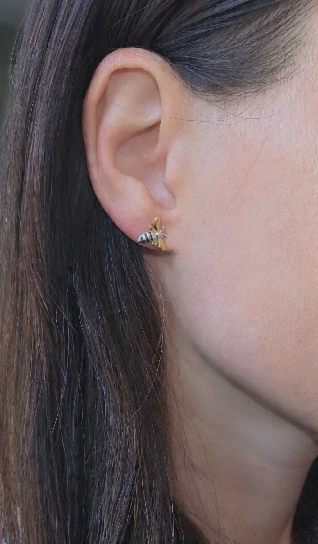 Sterling silver bee earrings with 18K gold-plated wings.