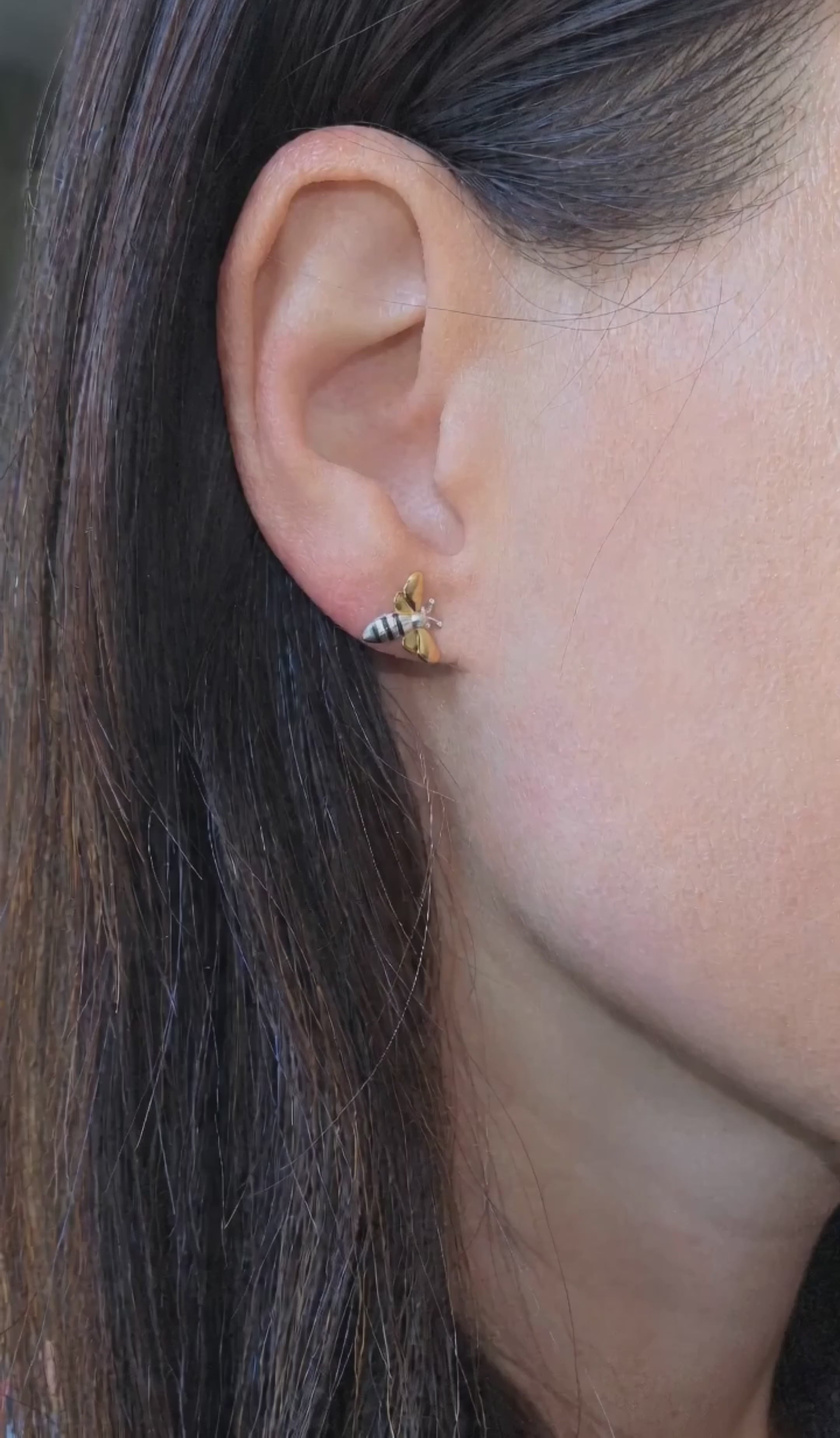 Sterling silver bee earrings with 18K gold-plated wings.