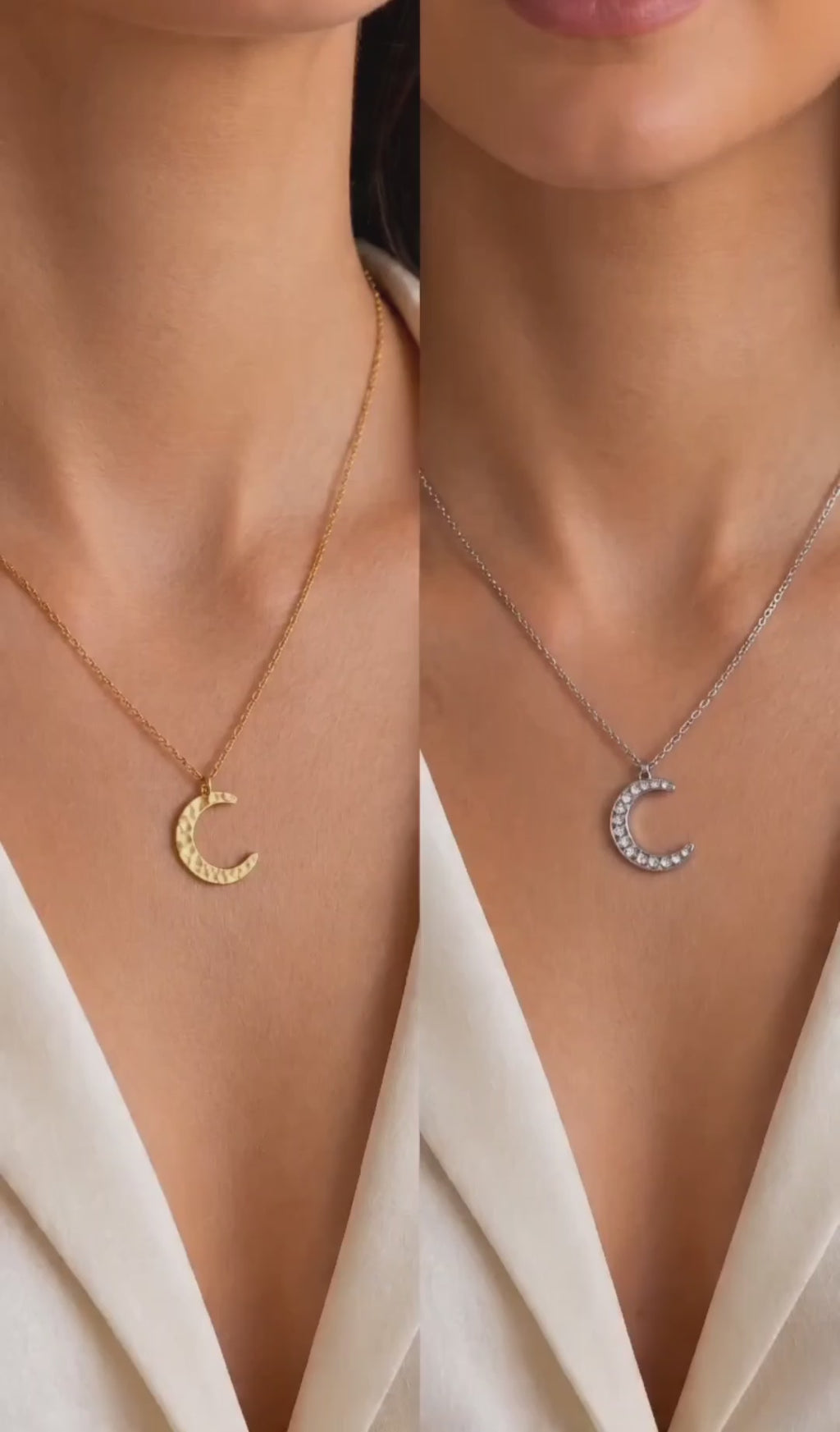 Elegant crescent moon pendant necklace with an 18K gold-plated finish and timeless celestial design.