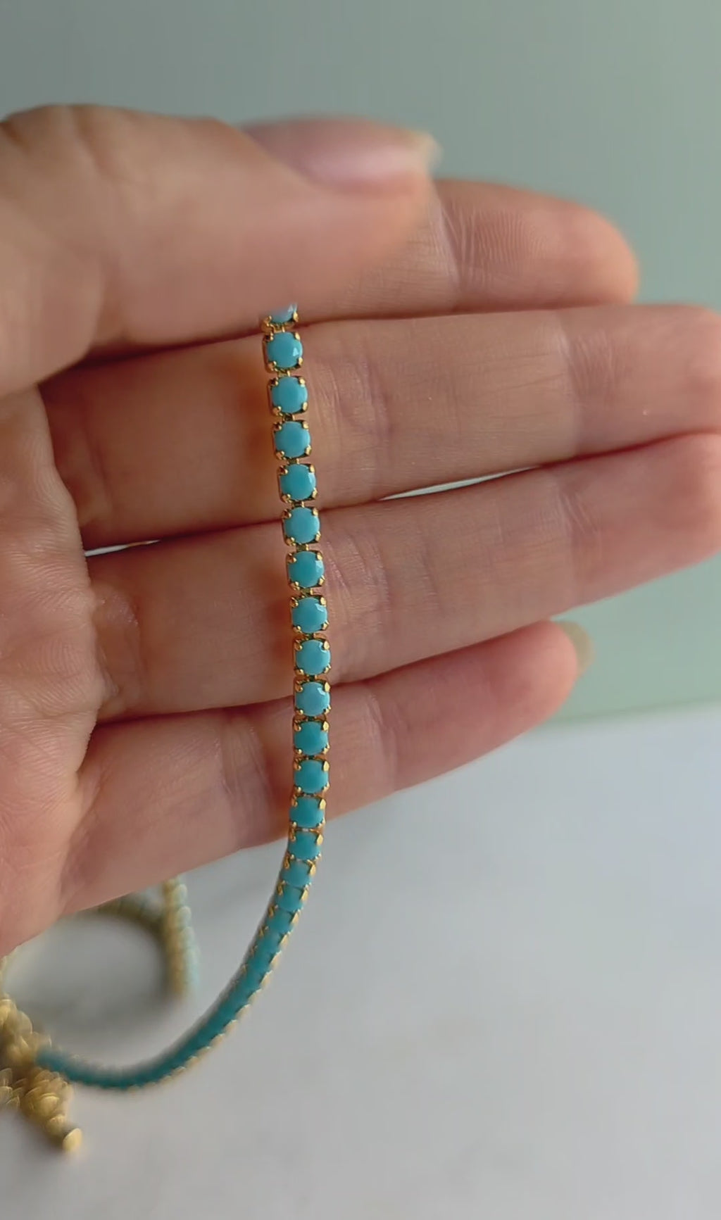 Waterproof turquoise tennis necklace with minimalist design.