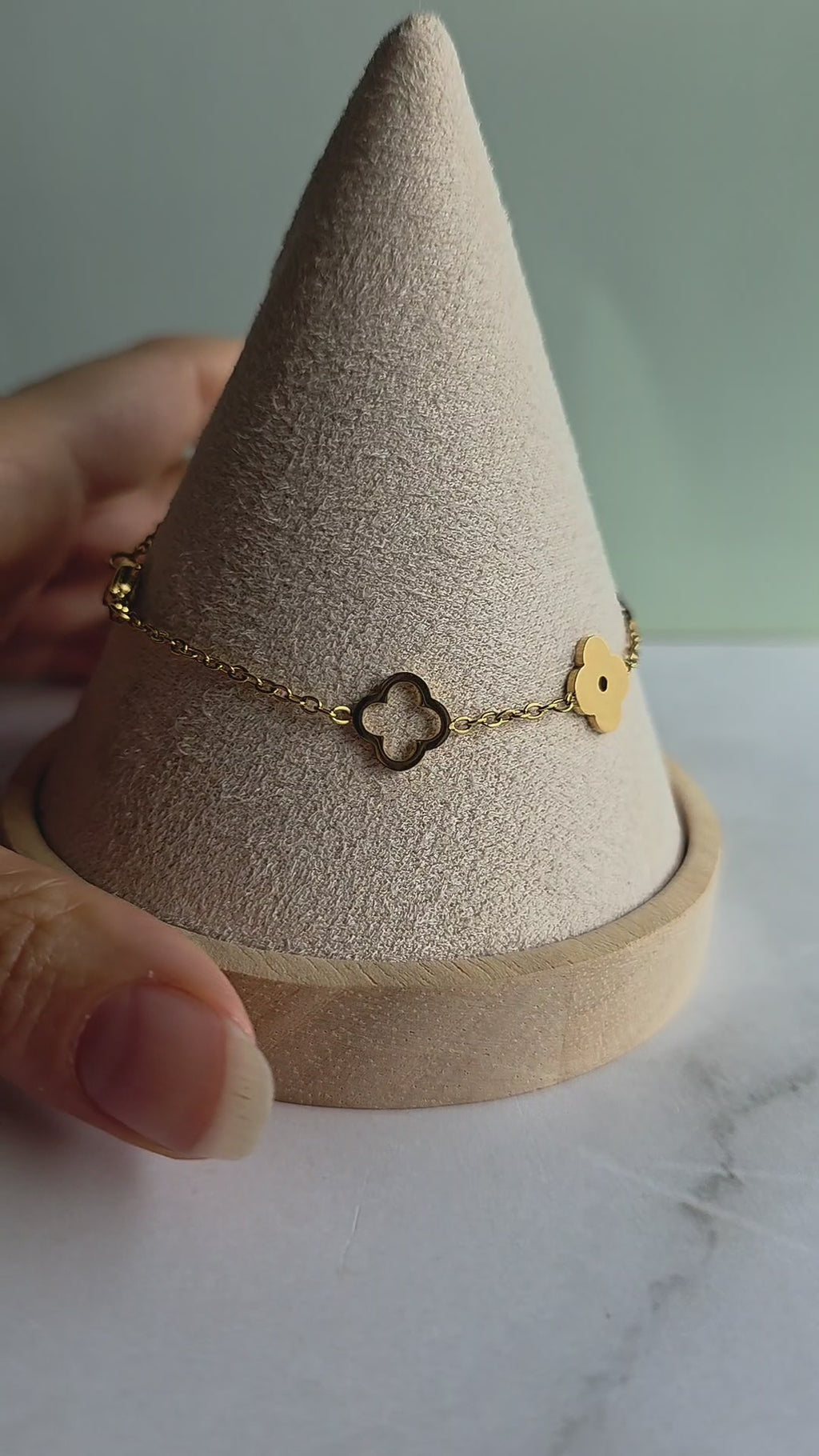 Elegant lucky clover bracelet perfect for layering and gifting.