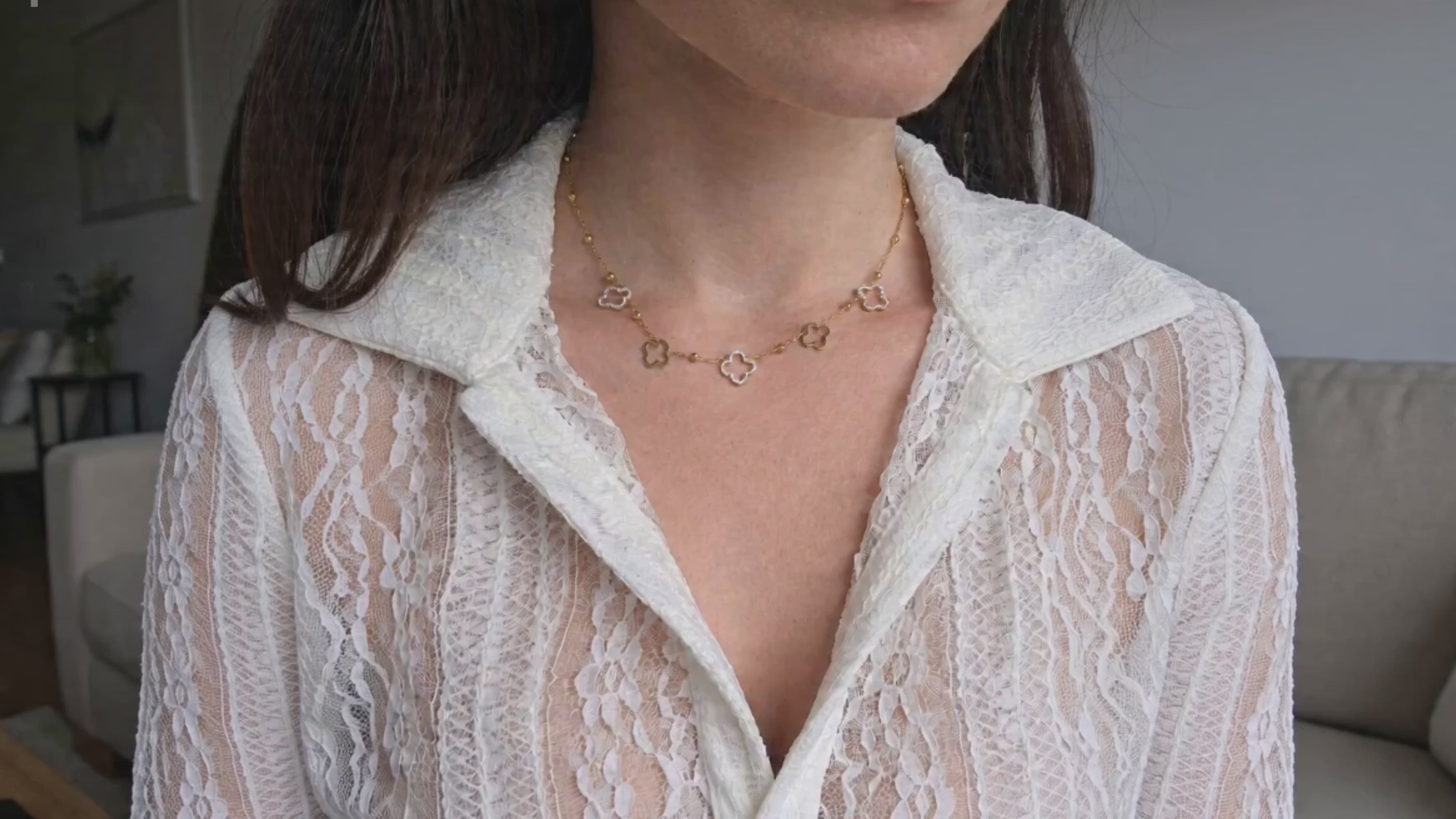 Elegant clover Y necklace and choker set for women.
