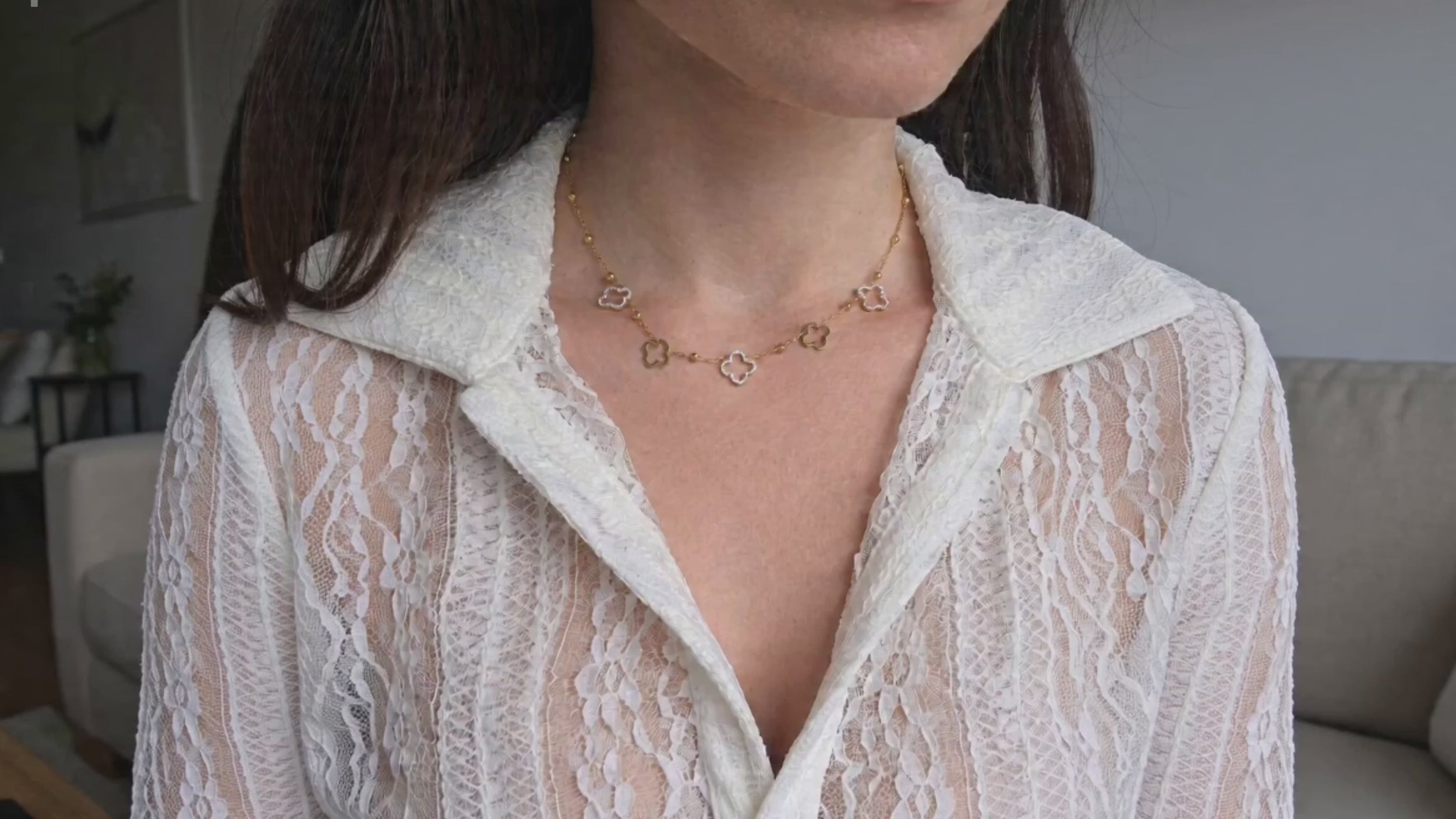 Elegant clover Y necklace and choker set for women.