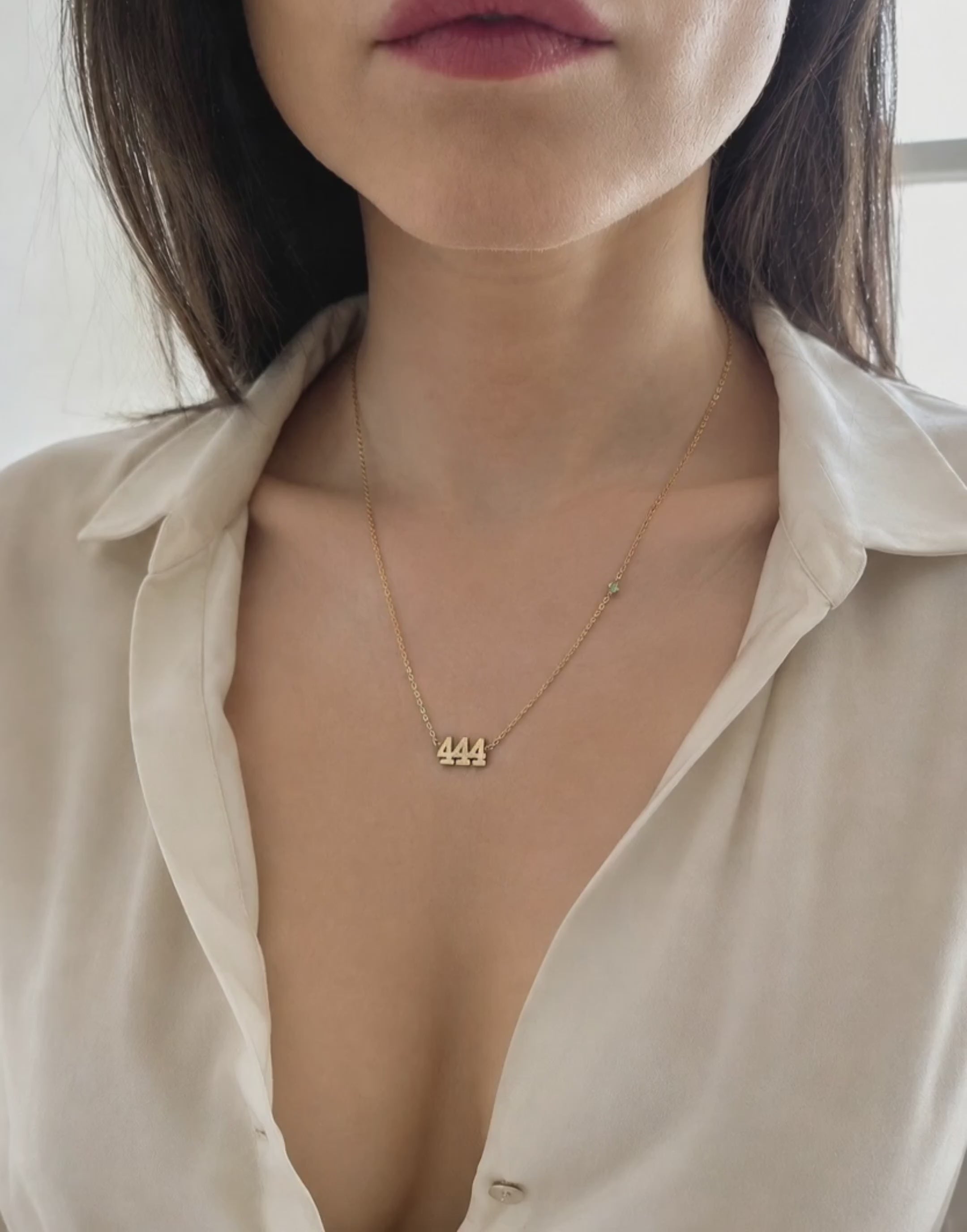 Everyday non-tarnish 444 necklace with polished gold finish.