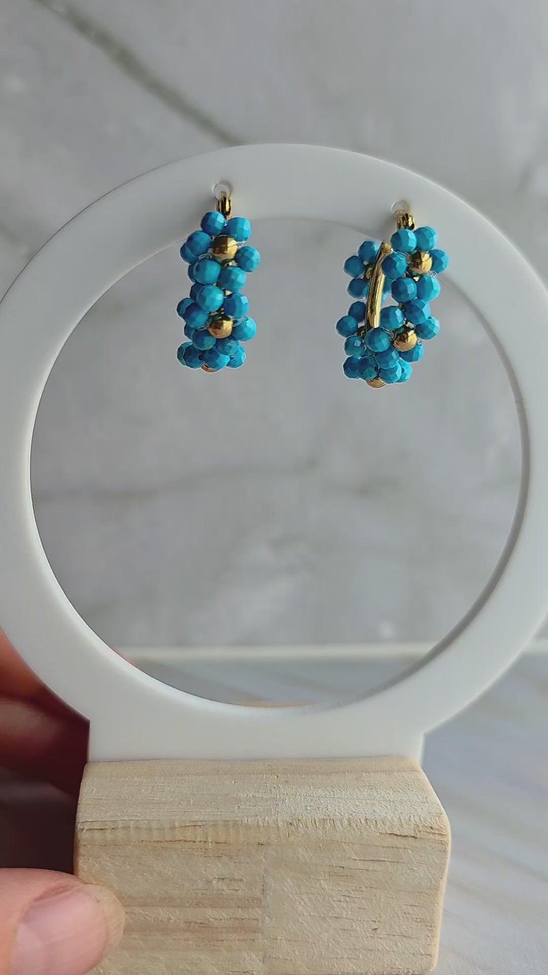 Turquoise style hoop earrings with clustered beads