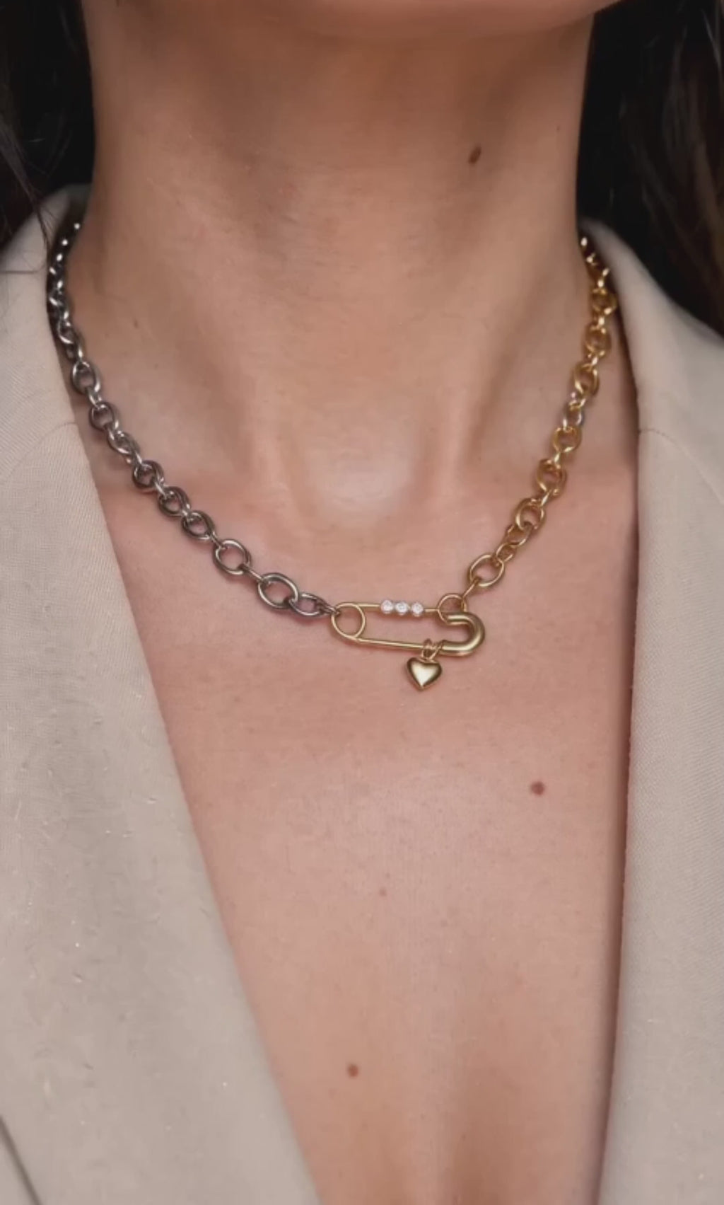 18K gold-plated safety pin necklace and bracelet matching set.
