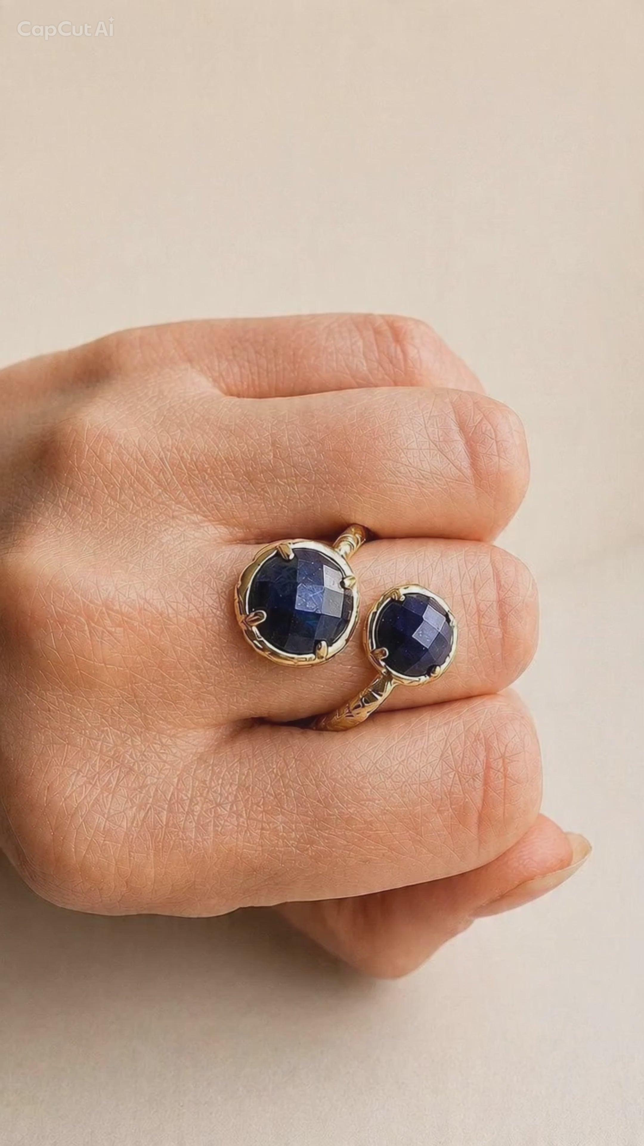 Natural lapis lazuli ring in an adjustable 18K gold-plated setting.