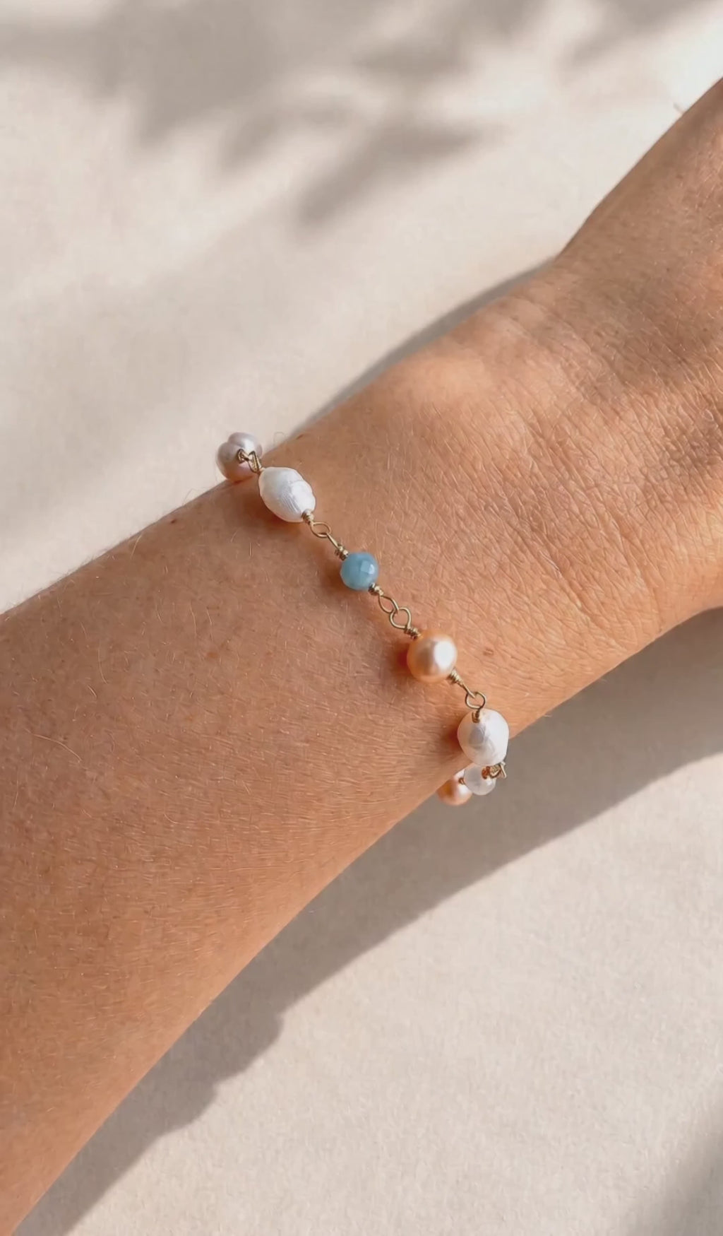 Freshwater Pearl Bracelet 14K Gold Plated Aquamarine Beaded Bracelet Gift for Her