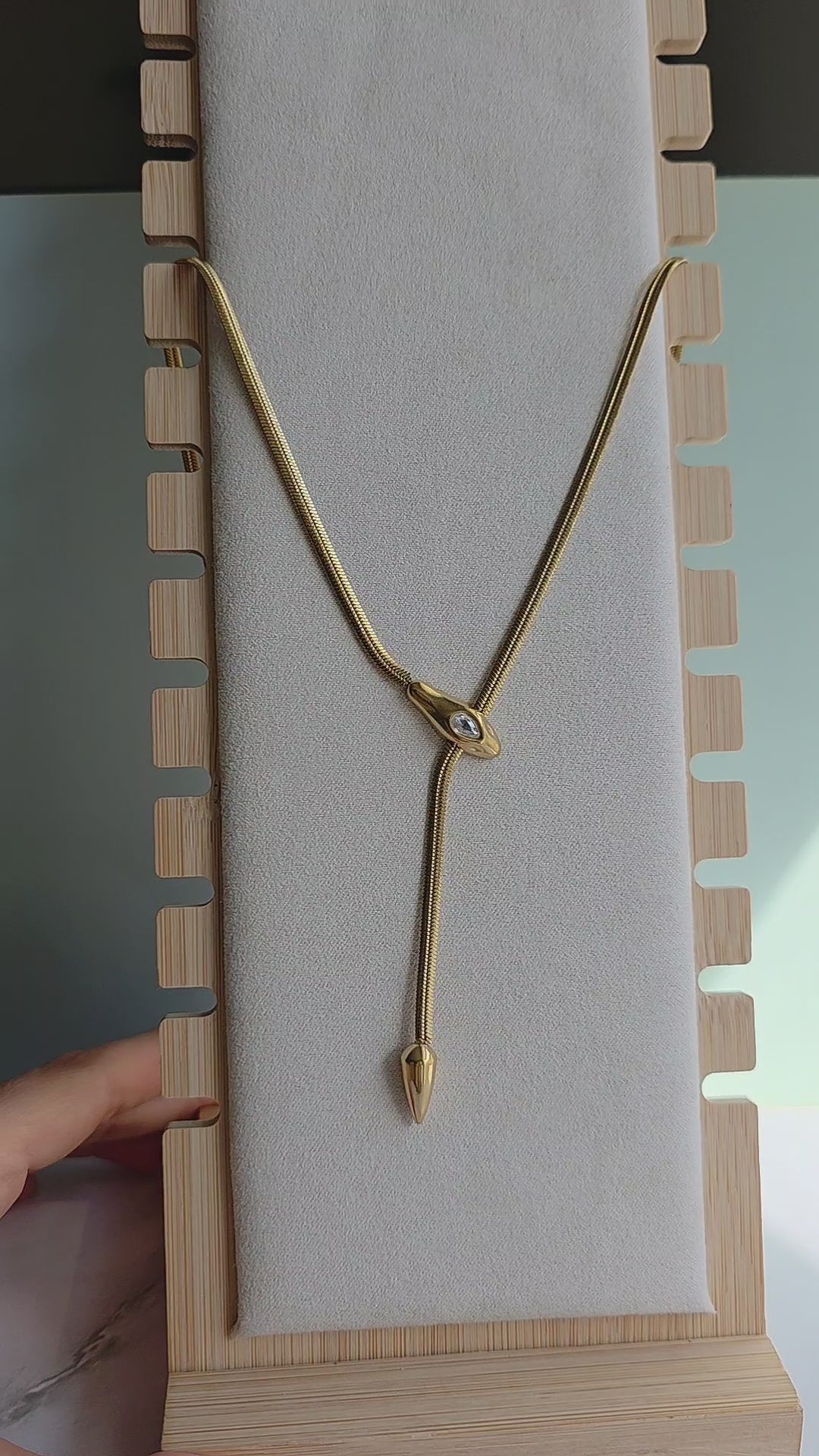 Herringbone Y snake necklace featuring an elegant lariat design in 18K gold-plated or silver finish, perfect for everyday wear and layering.