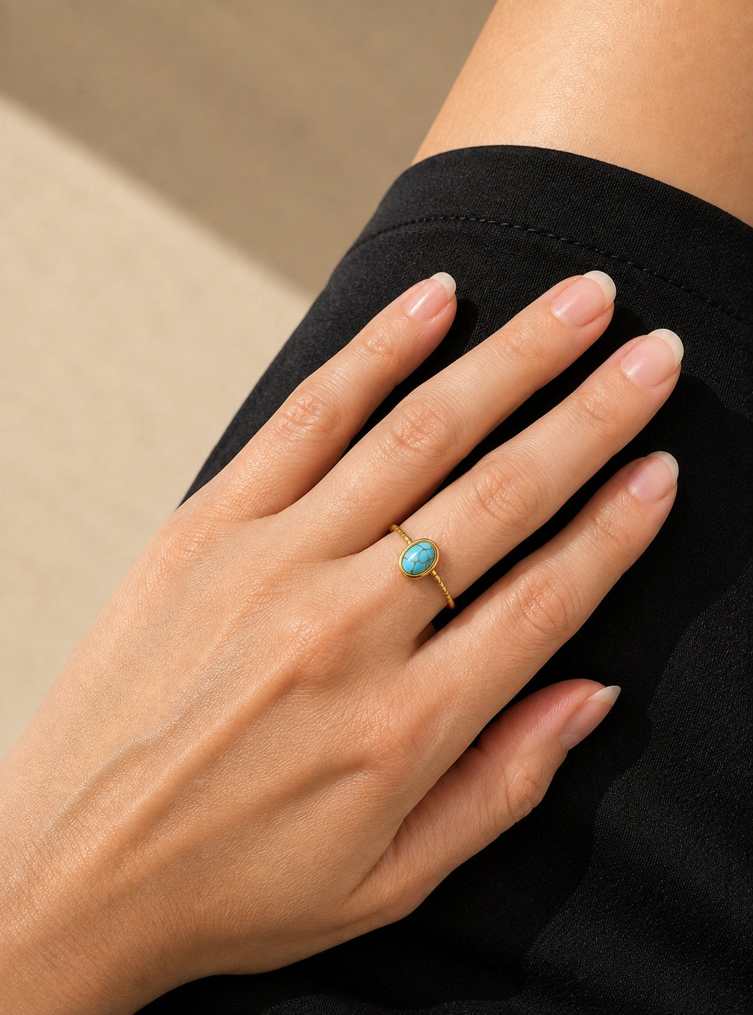 Chunky Gold Turquoise Ring Non Tarnish 14K Gold Plated Vintage Boho Western Jewelry