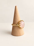 Feminine rose quartz and peridot gold plated ring