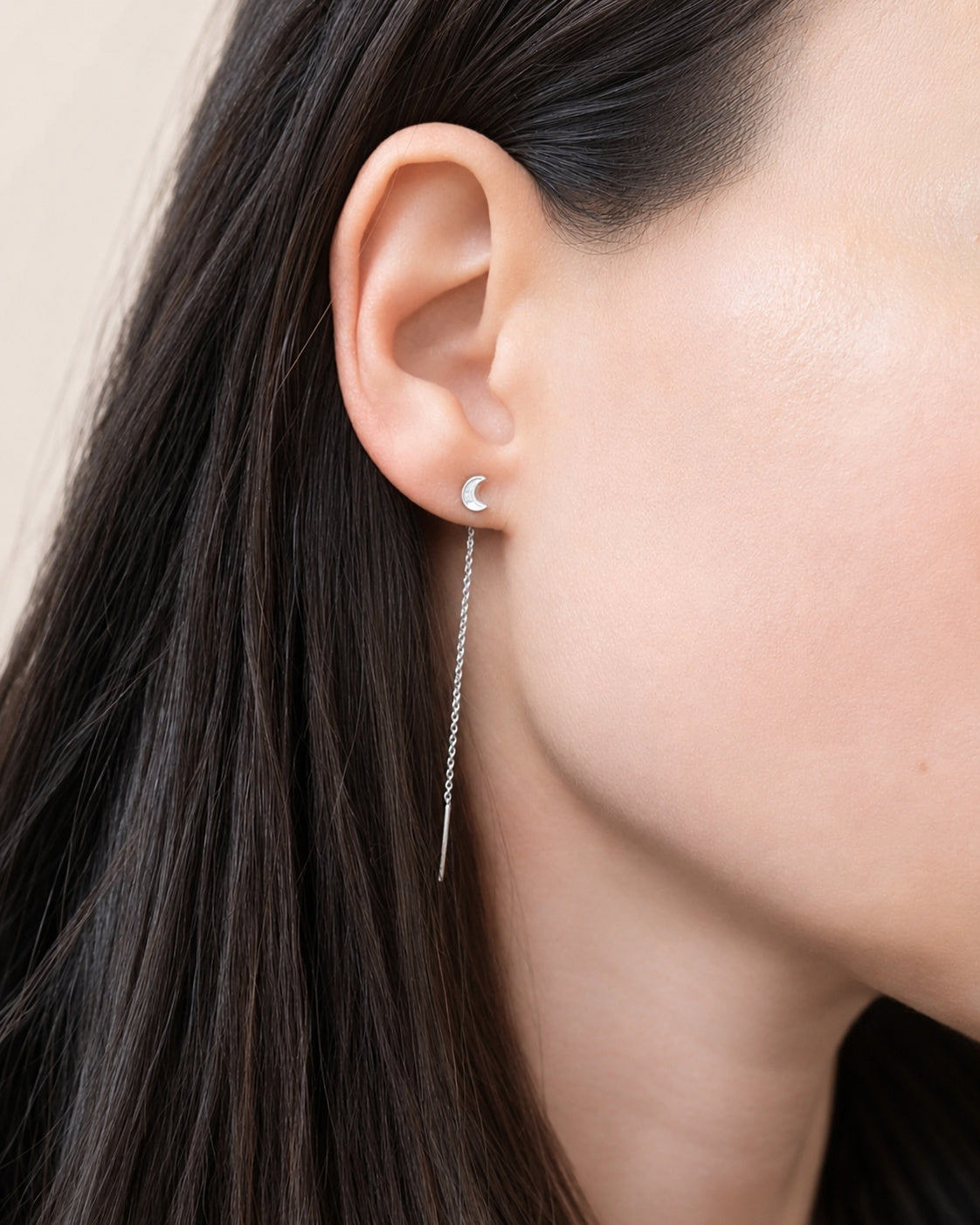 Moon and Star Earrings 925 Sterling Silver Threader CZ