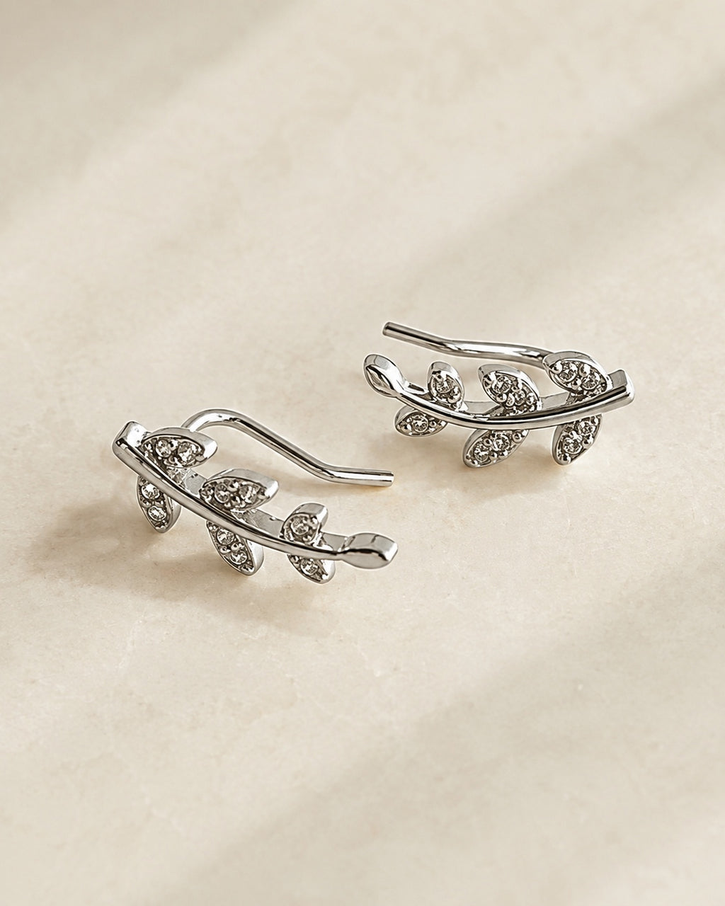 Botanical Ear Climber Earrings 14K Gold Plated Floral Leaf Vine CZ Ear Crawler Gift for Her