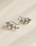 Botanical Ear Climber Earrings 14K Gold Plated Floral Leaf Vine CZ Ear Crawler Gift for Her