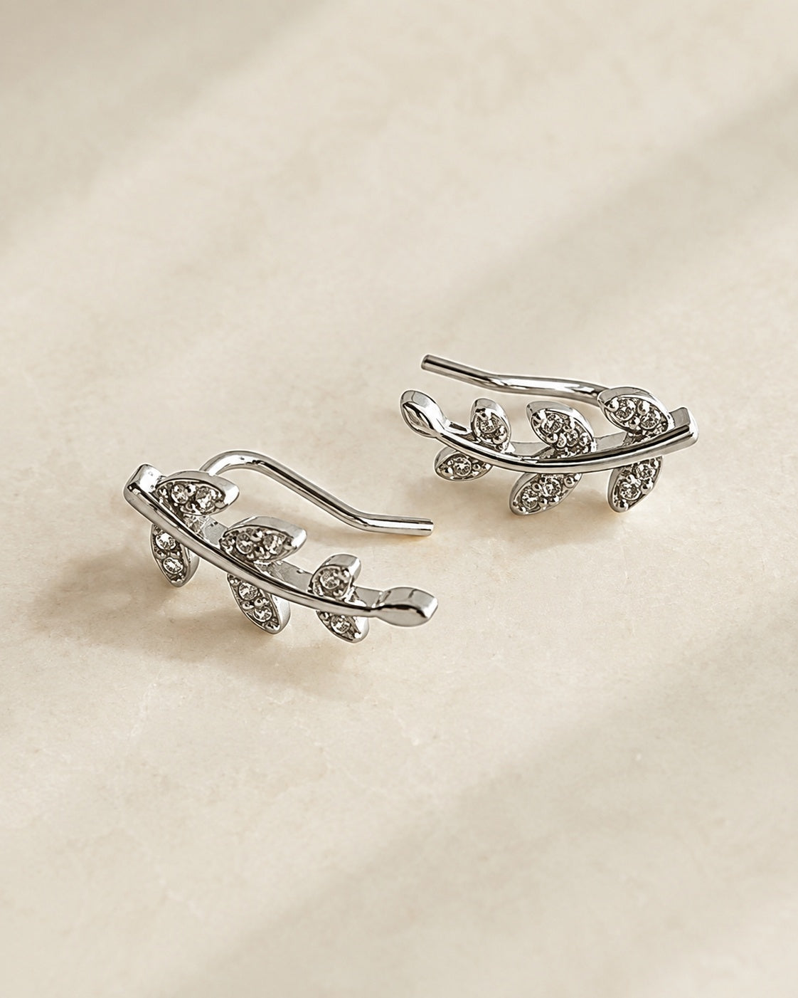 Botanical Ear Climber Earrings 14K Gold Plated Floral Leaf Vine CZ Ear Crawler Gift for Her