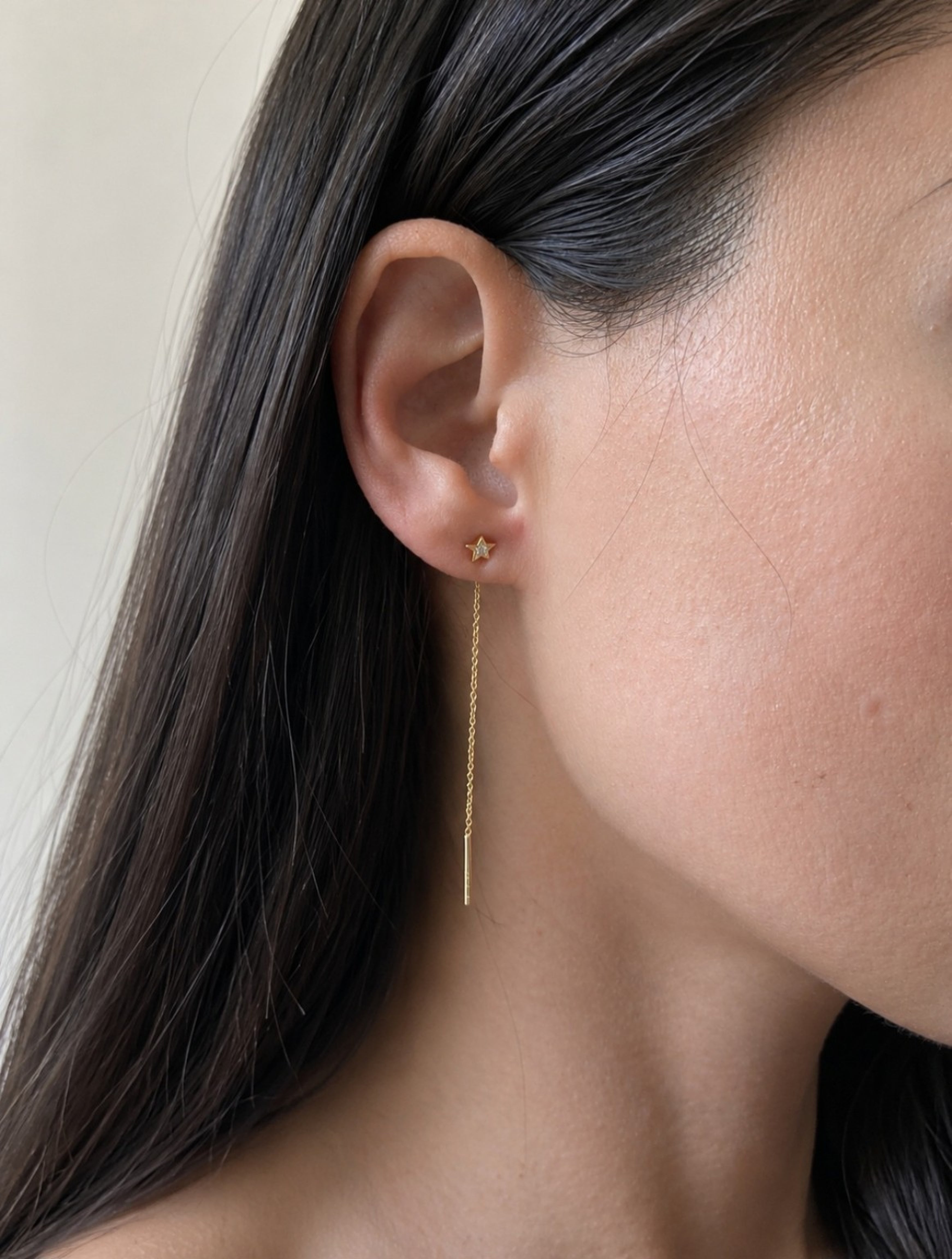 Minimalist moon and star chain earrings for women.