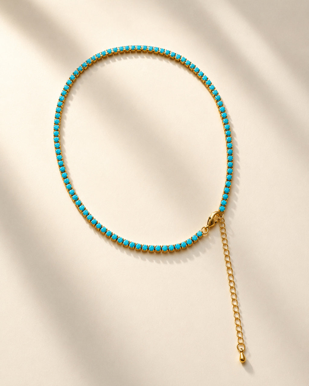 Turquoise Tennis Choker Necklace Gold Silver Waterproof CZ