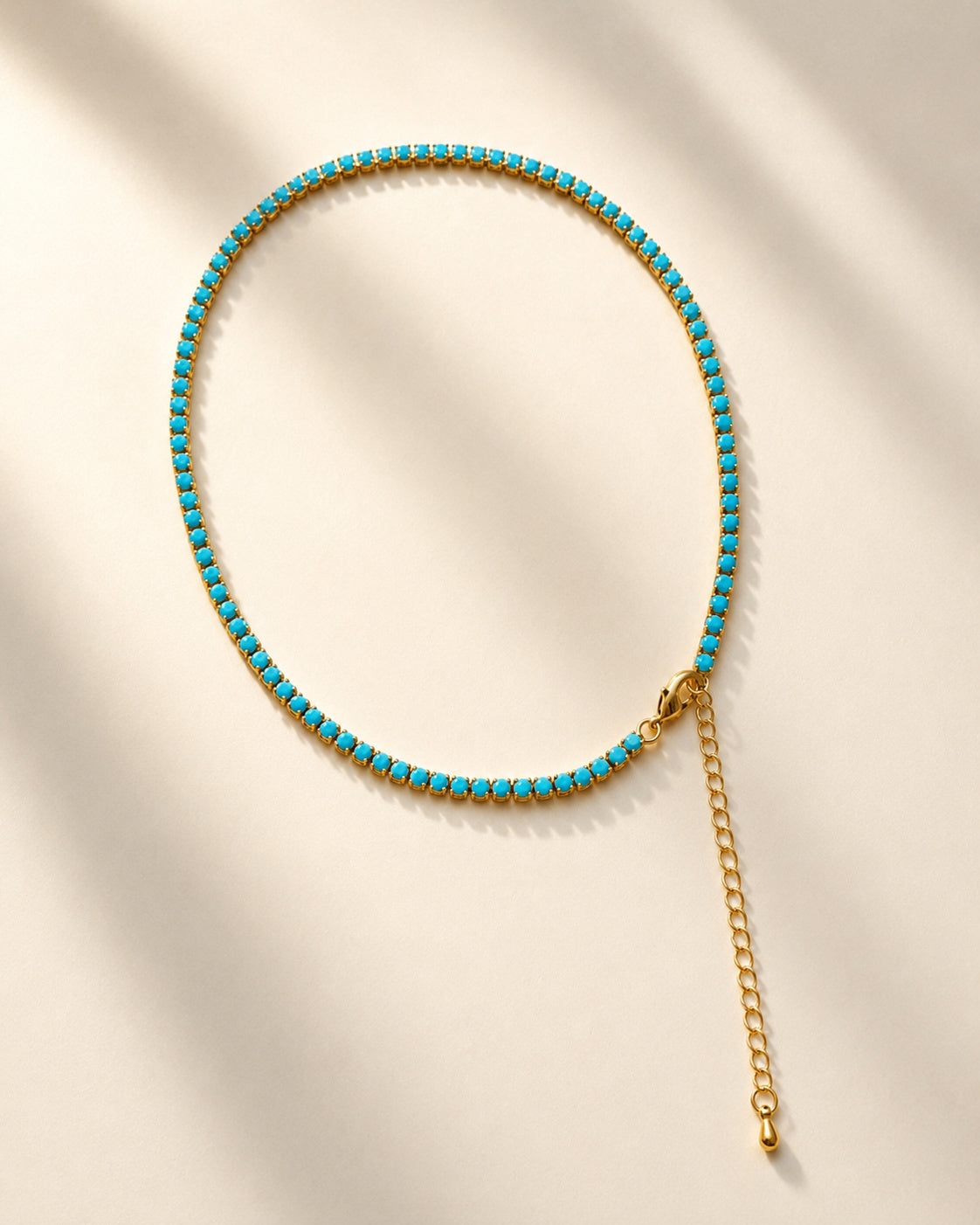 Turquoise Tennis Choker Necklace Gold Silver Waterproof CZ