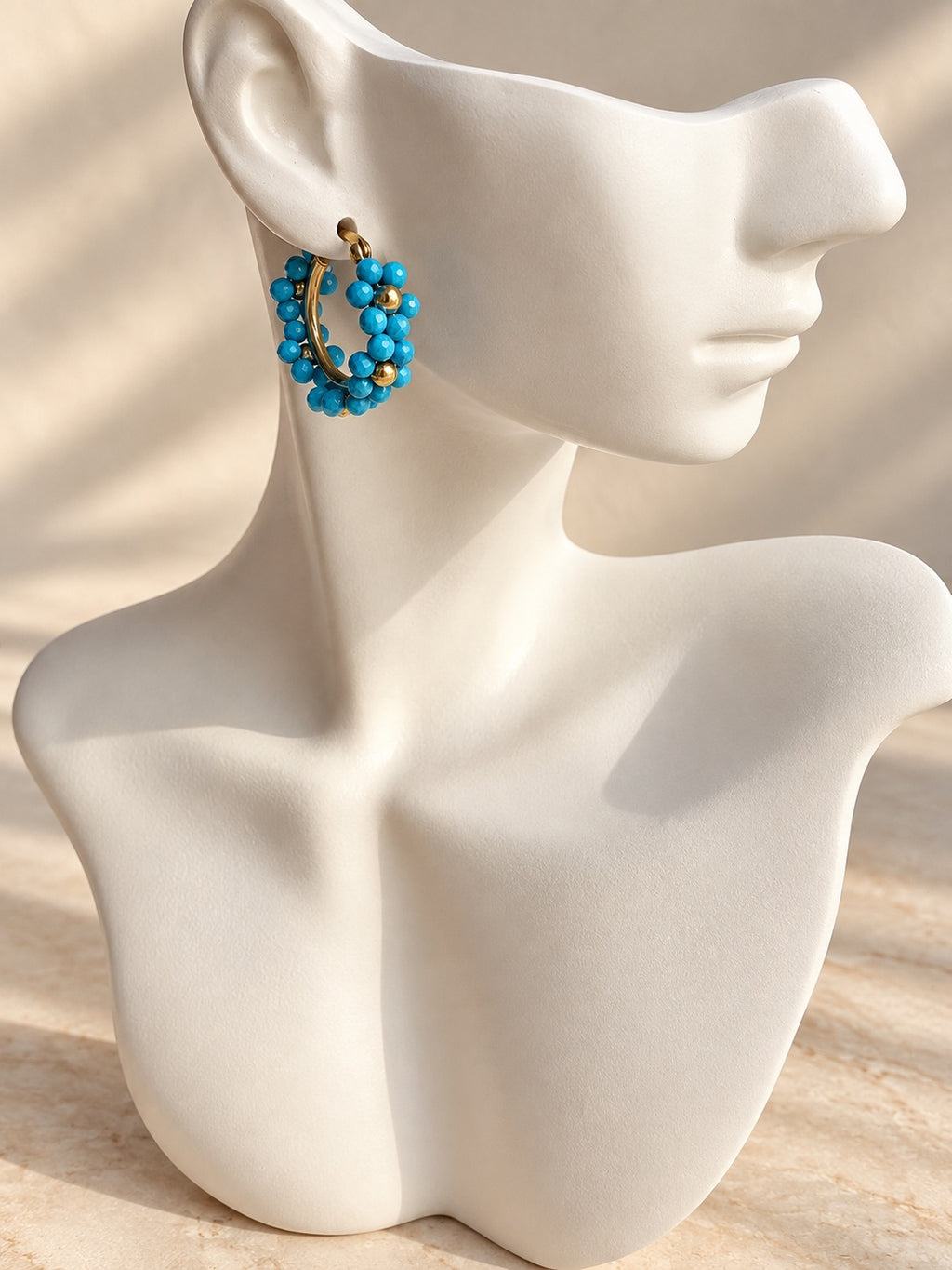 Turquoise cluster earrings with gold plated hoops