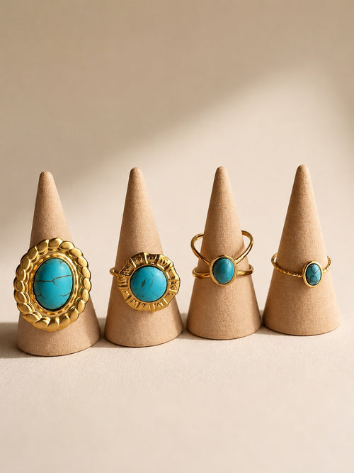 Vintage-inspired turquoise statement ring featuring a polished gold-plated band.
