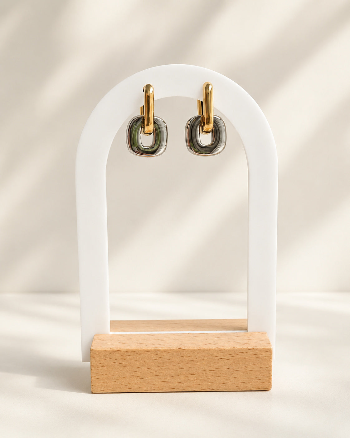 Non Tarnish Mixed Metal Earrings Two Tone 18K Gold Plated Huggie Hoops Gift for Her