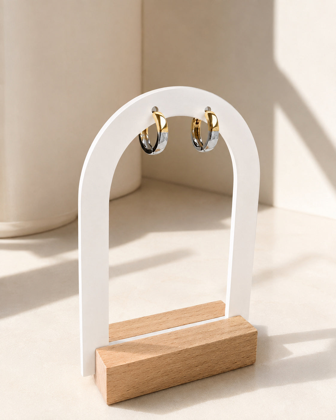Non Tarnish Mixed Metal Earrings Two Tone 18K Gold Plated Huggie Hoops Gift for Her