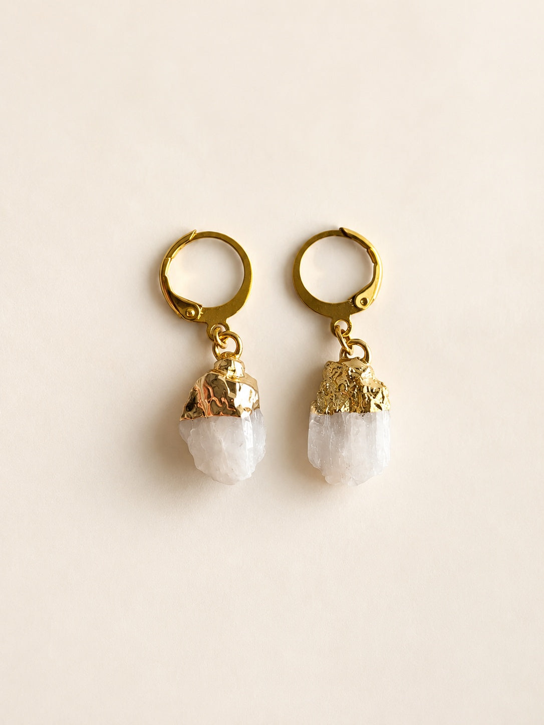Handmade-style 18K gold plated gemstone hoop earrings for women.
